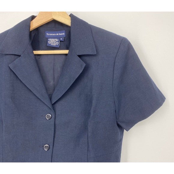 Tristan & Iseult Linen Blend Navy Button Blazer - Picture 3 of 6